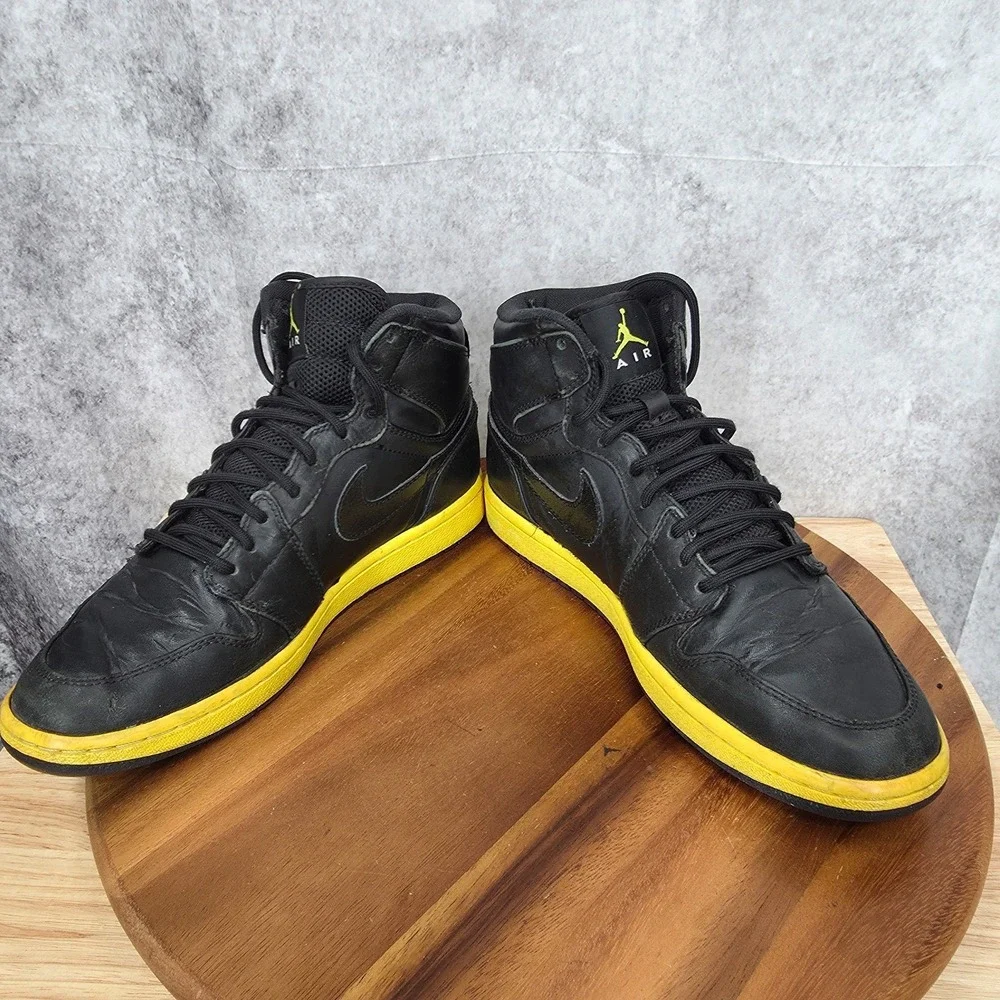 Air Jordan 1 High Strap Sneakers Mens‎ 9.5 Black Voltage Leather No Insoles*